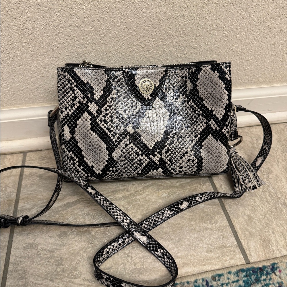 Anne Klein Snake Print Triple Compartment Crossbody Bag